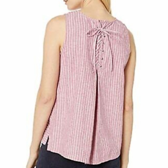 Vince Camuto Women's Sleeveless Ticking Stripe Split Back Blouse - Picture 8 of 9